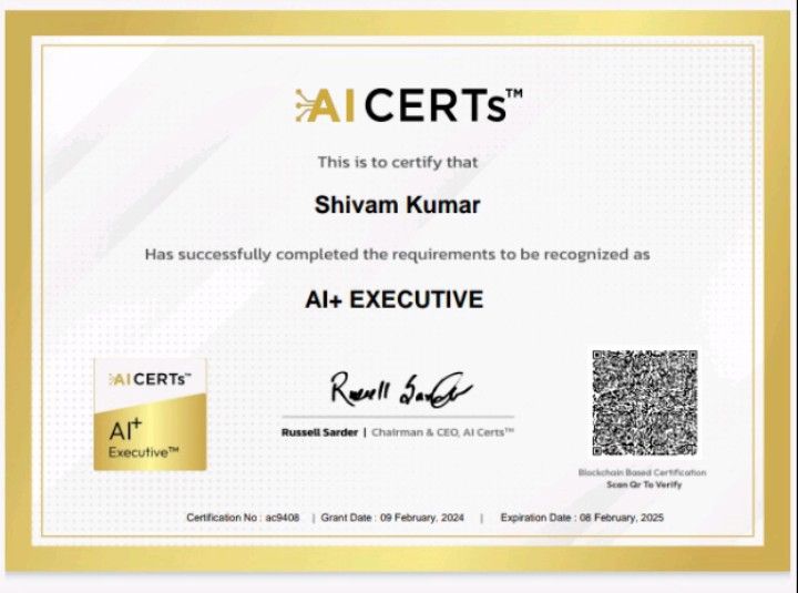 Certificate Earned By Shivam Kumar