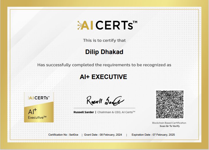 Certificate Earned By Dilip Dhakad