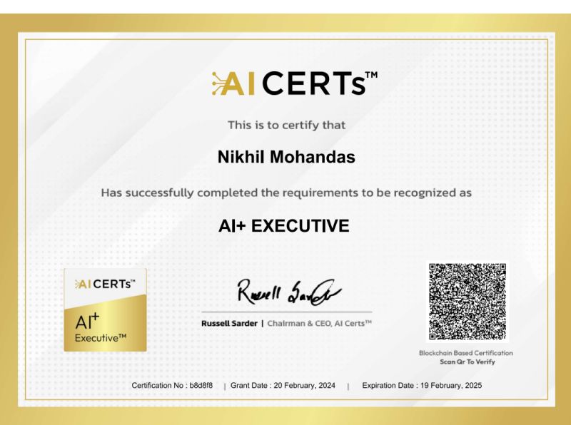 Certificate Earned By Nikhil Mohandas