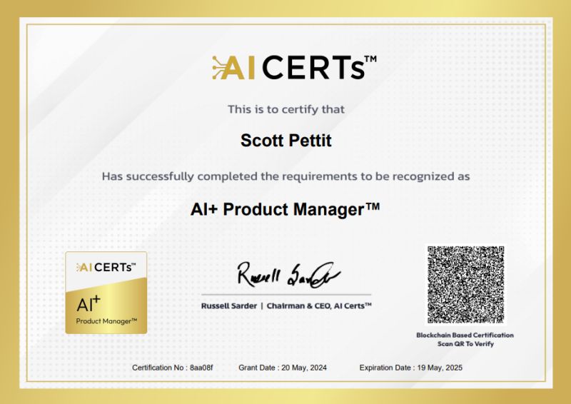 Certificate Earned By Scott Pettit