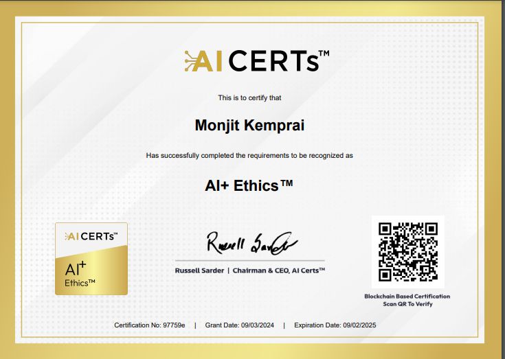 Certificate Earned By Monjit Kemprai