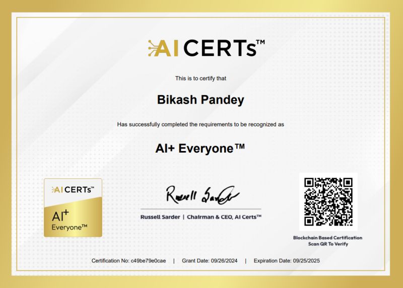 Certificate Earned By Bikash Pandey