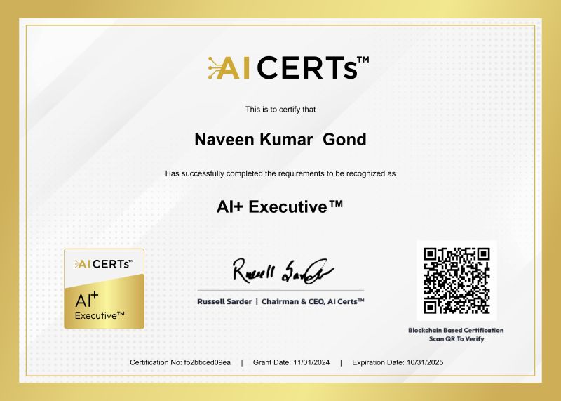 Certificate Earned By Naveen Kumar Gond