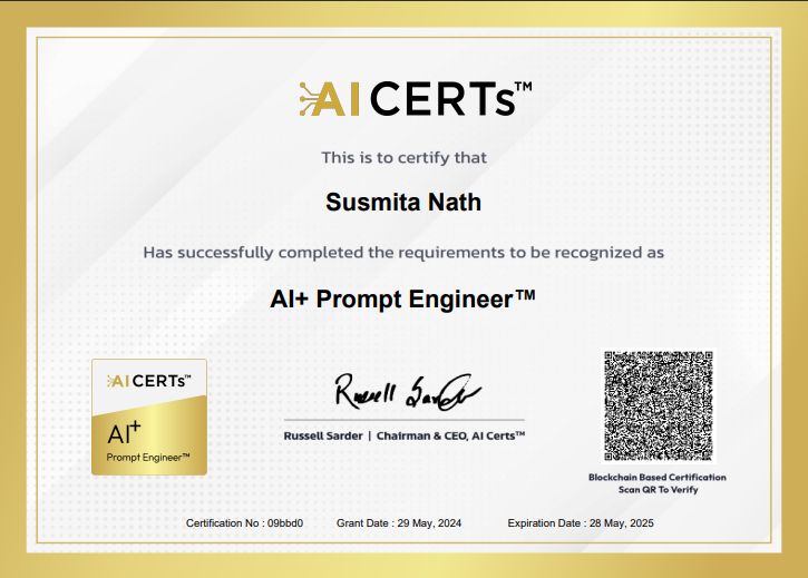 Certificate Earned By Susmita Nath