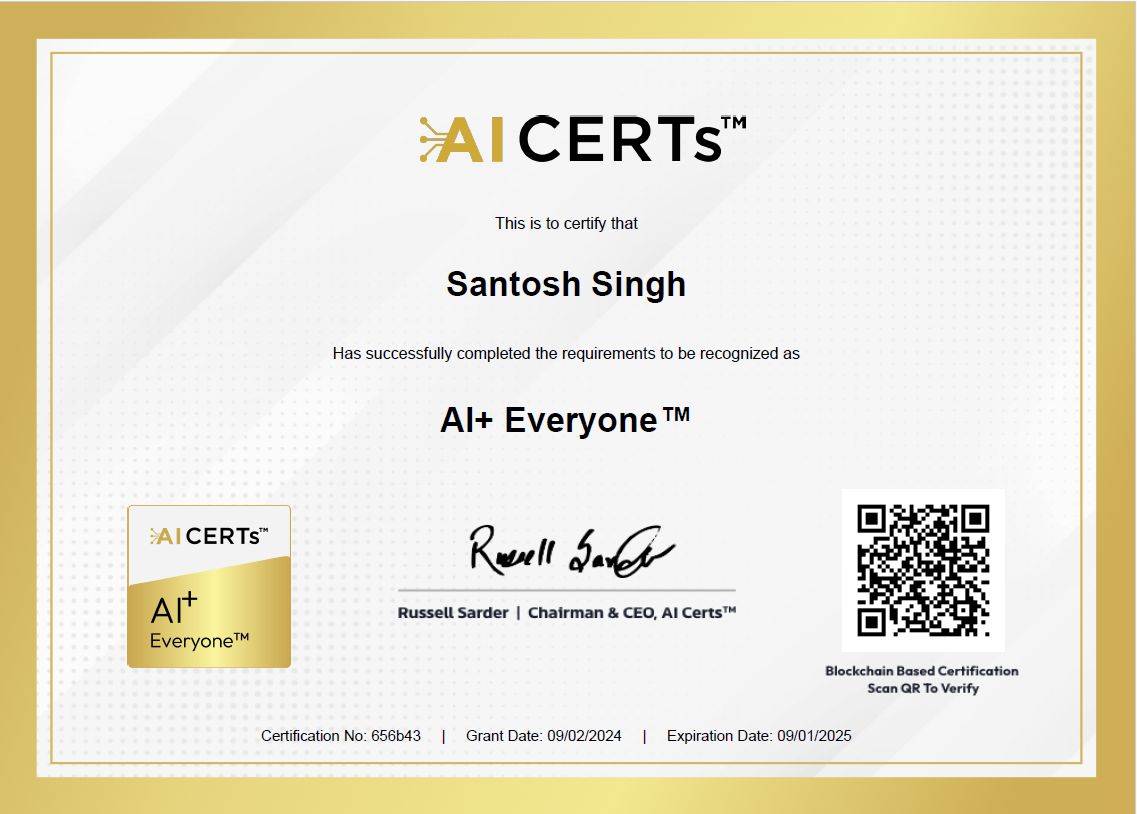 Certificate Earned By Santosh Singh