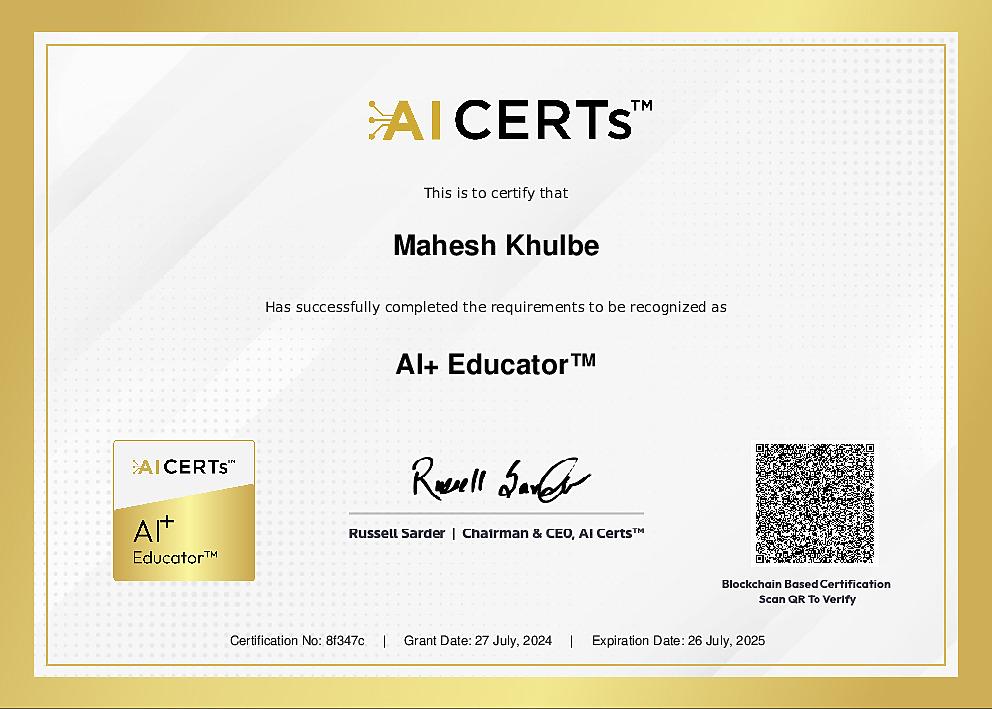 Certificate Earned By Mahesh Khulbe