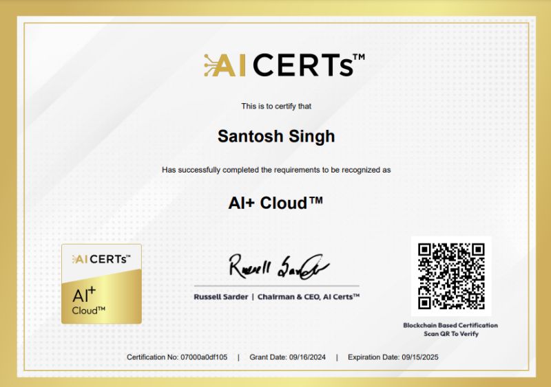 Certificate Earned By Santosh Singh