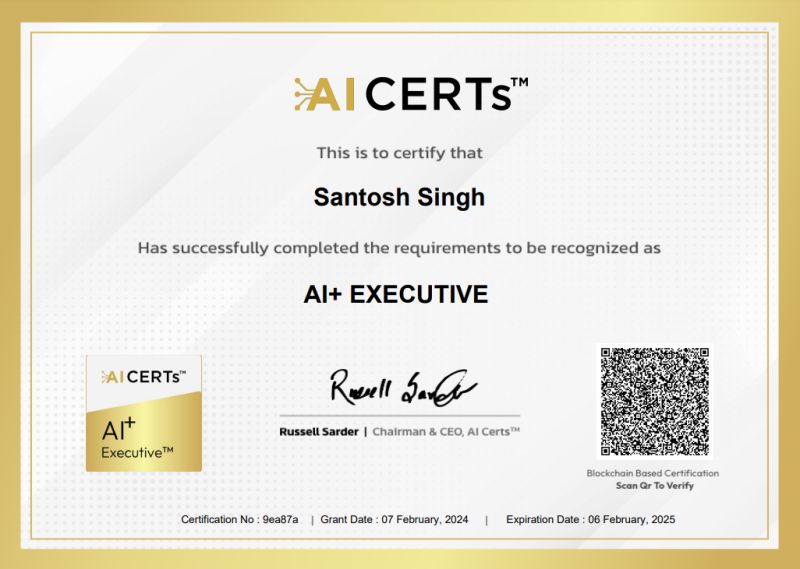 Certificate Earned By Santosh Singh