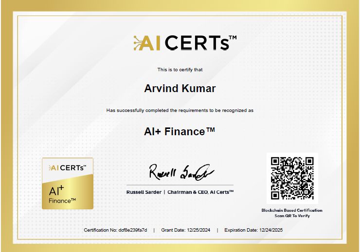 Certificate Earned By Arvind Kumar