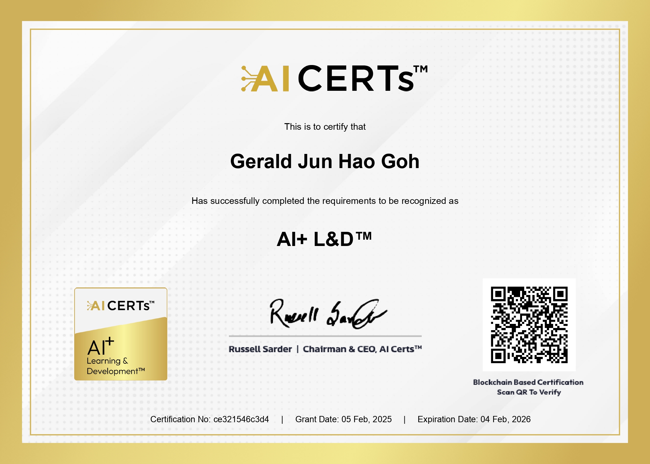 Certificate Earned By Gerald Jun Hao Goh