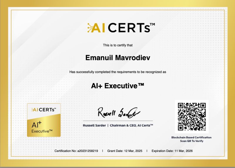 Certificate Earned By Emanuil Mavrodiev