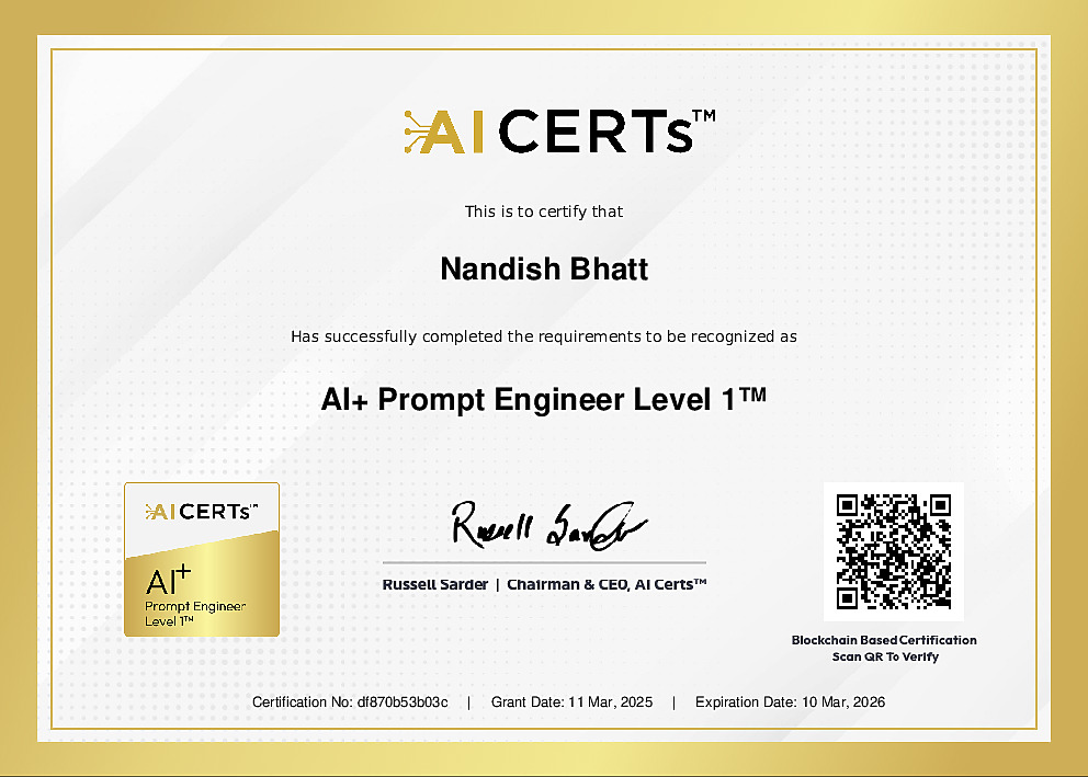 Certificate Earned By Nandish Bhatt